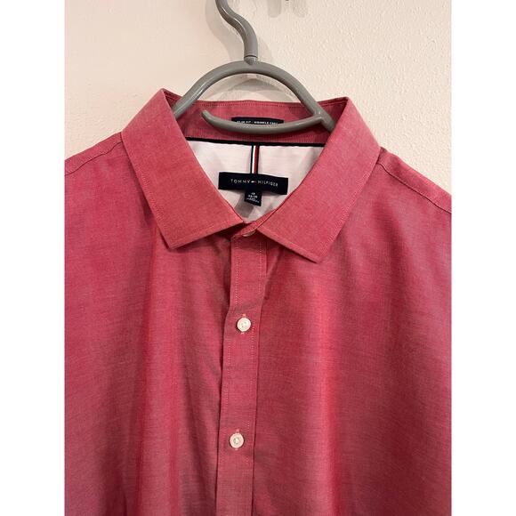 Tommy Hilfiger Men’s 2XL Slim Fit Wrinkle Free Button Down Shirt Red 100% Cotton - Picture 6 of 11